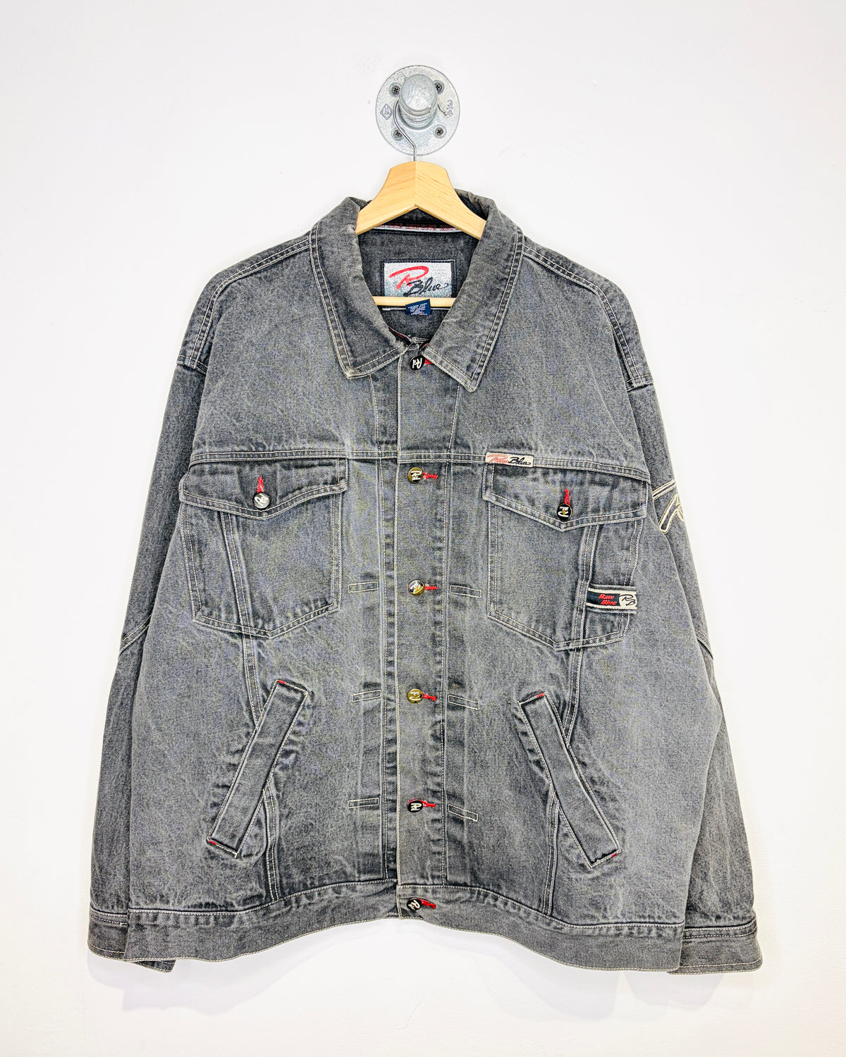 Vintage 90s/00s Raw Blue Faded Grey Raw Denim Jacket