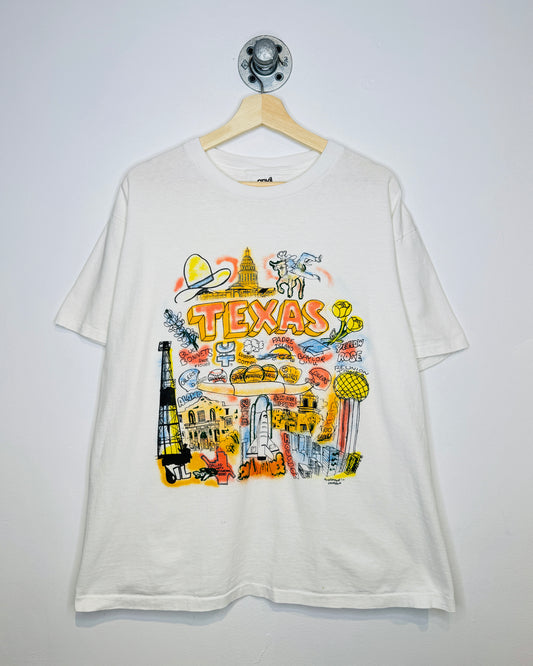 Vintage 90s Texas Print White Tee Shirt