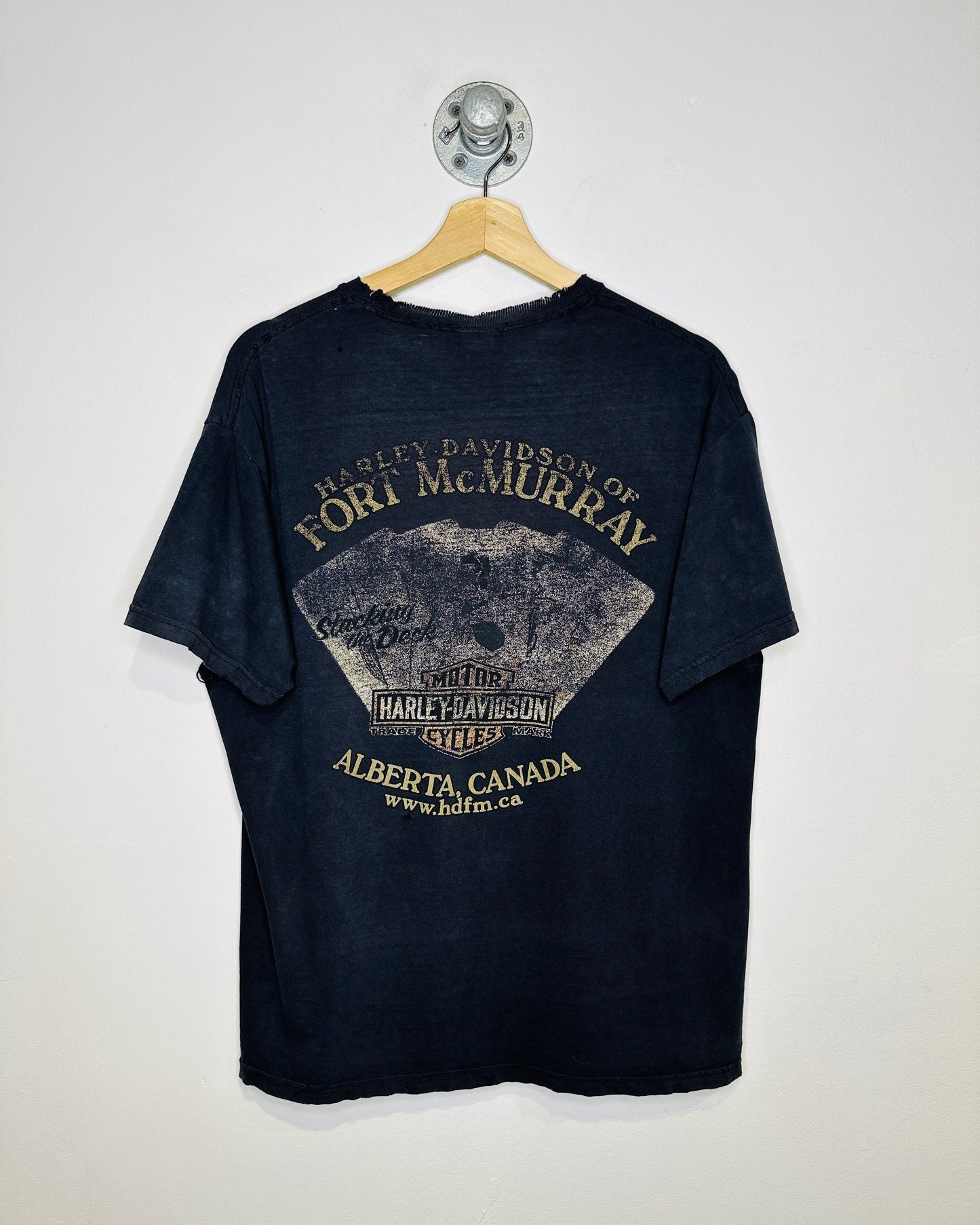 Harley-Davidson Fort Mac Faded And Washed Out Black Tee Shirt