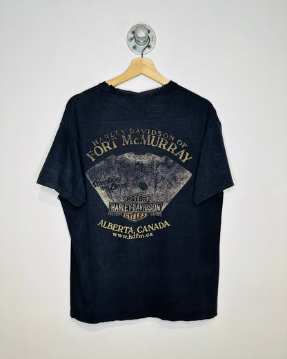 Harley-Davidson Fort Mac Faded And Washed Out Black Tee Shirt