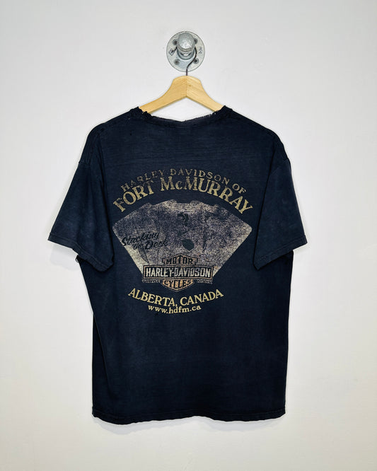 Harley-Davidson Fort Mac Faded And Washed Out Black Tee Shirt