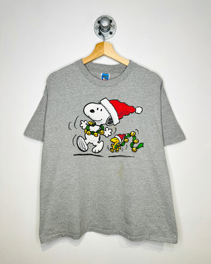 Vintage 90s Snoopy & Peanuts Christmas Grey Tee Shirt