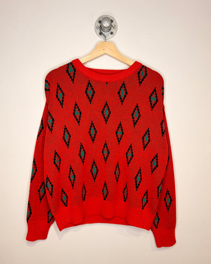 Vintage 90s “Jump” Red Diamond Pattern Sweater
