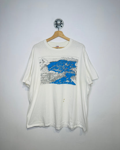 Vintage 1991 Opening Day Fishing Adventure Graphic White Tee Shirt