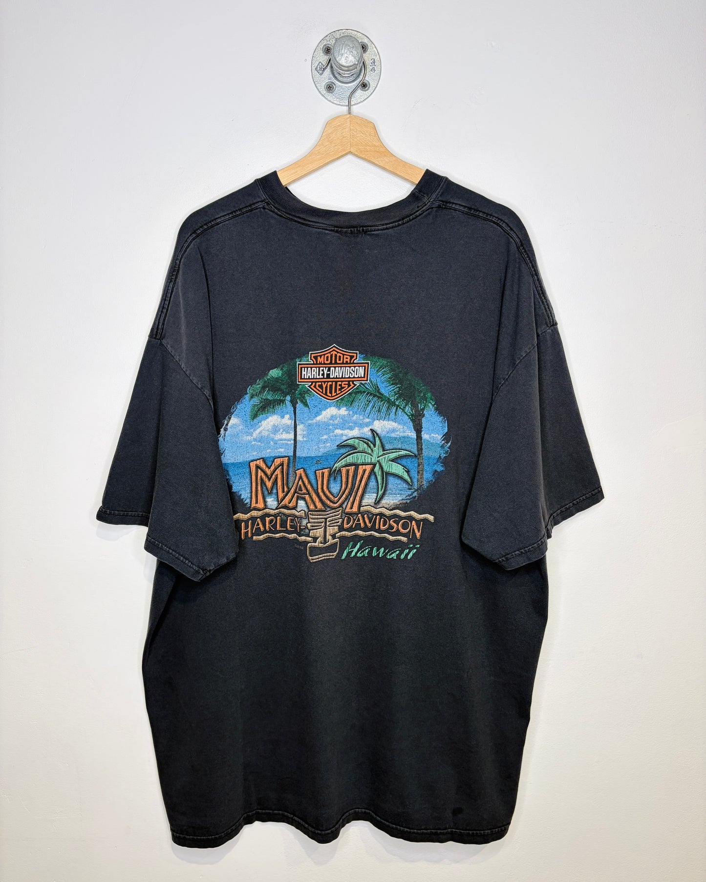 Vintage 2003 Harley Davidson Maui Hawaii Faded Black Tee Shirt