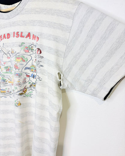Vintage 1990s Hilton Head Island Tourist White And Grey Tee Shirt