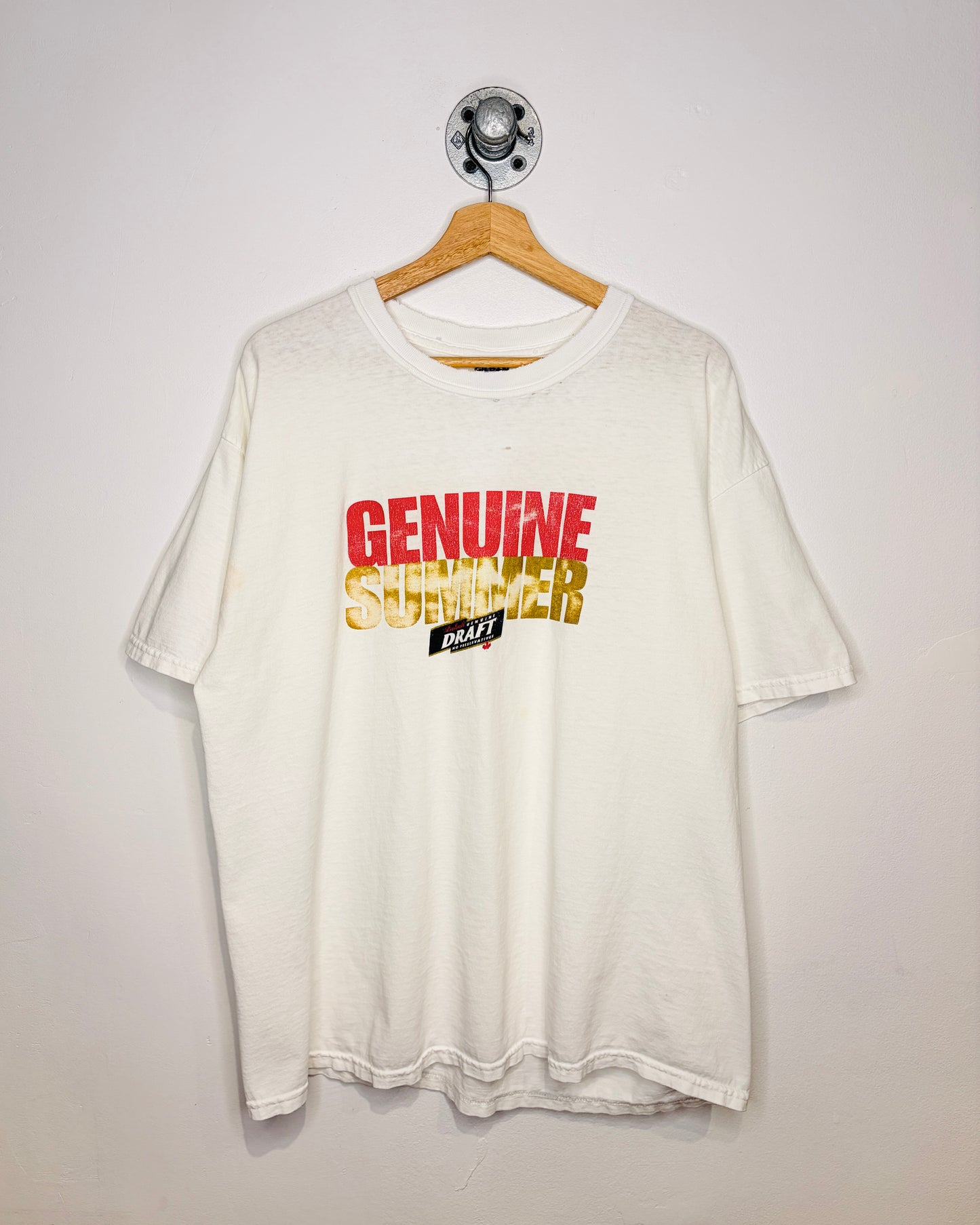 Vintage Labatt Genuine Summer Distressed White Tee Shirt