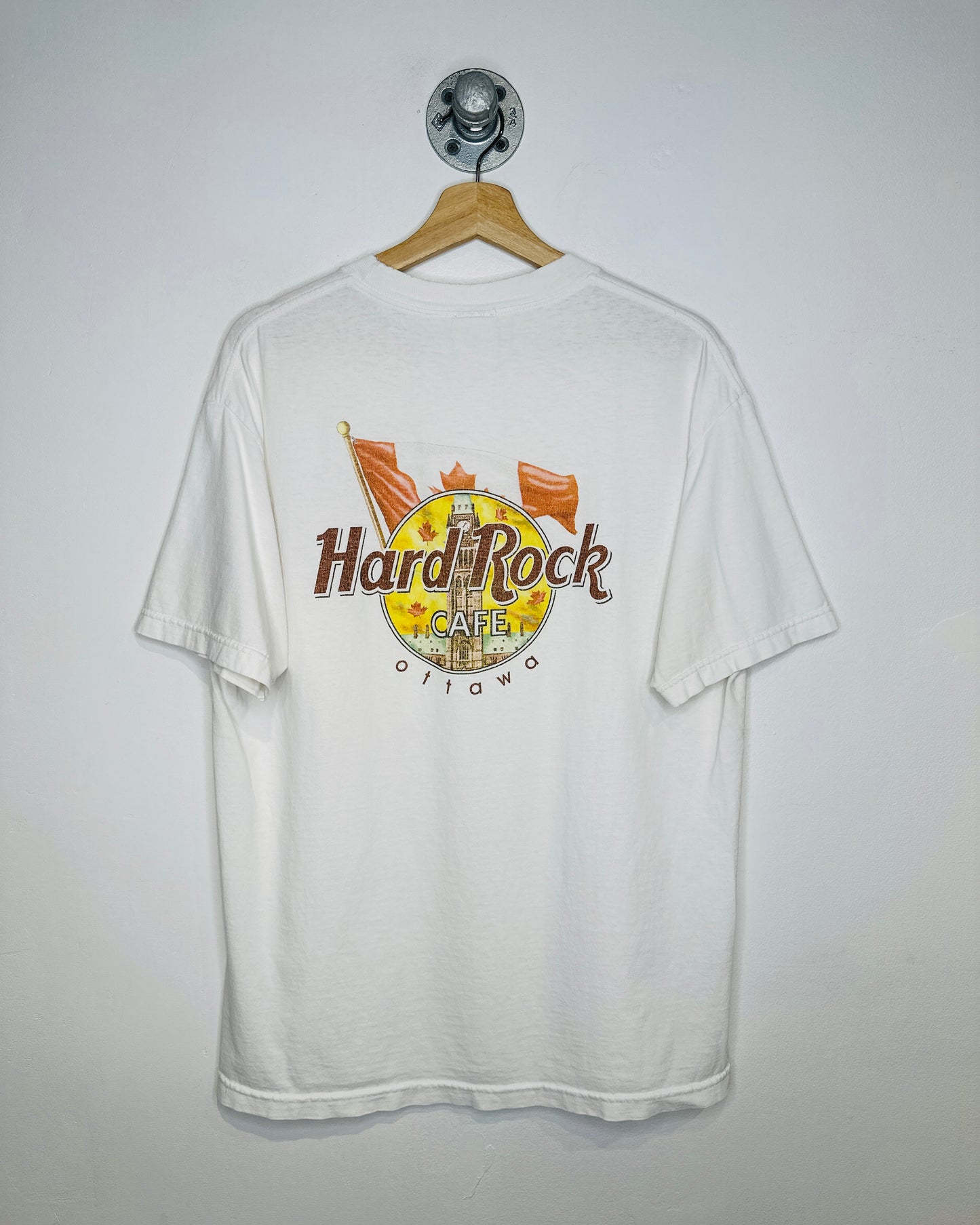 Vintage 1990s Hard Rock Cafe Ottawa White Graphic Tee Shirt