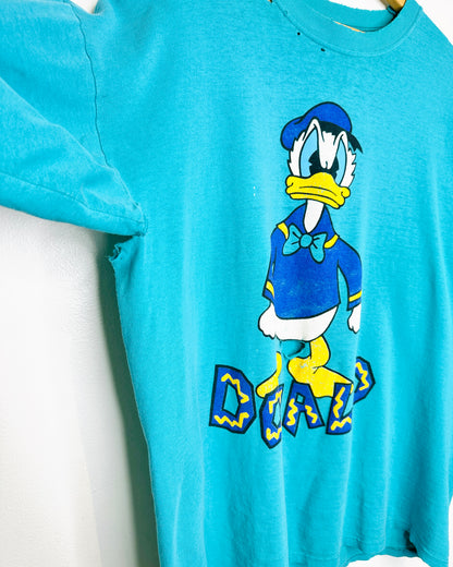 Vintage 90s Donald Duck Disney Teal Distressed Tee Shirt