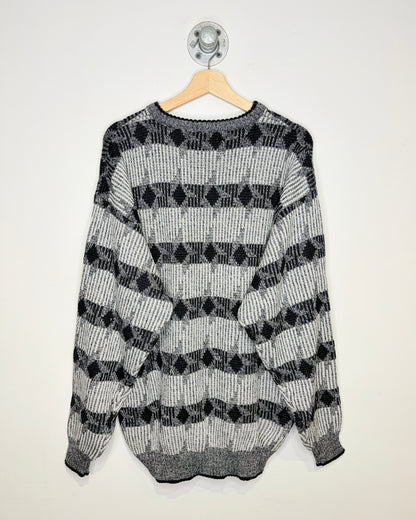 Vintage 90s Grenadier Grey Abstract Patterned Sweater