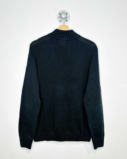 2000s Chaps Ralph Lauren Black Striped 1/4 Zip Sweater