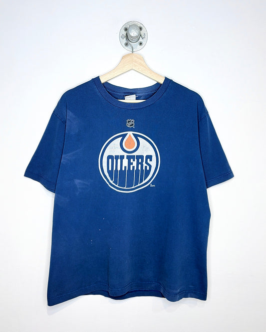 2000s Edmonton Oilers Taylor Hall Faded Navy Blue Tee Shirt