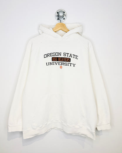 Vintage Boxy Oregon State Beavers White Distressed Hoodie