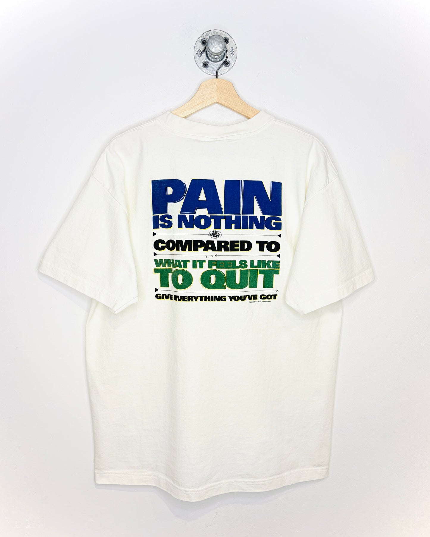 Vintage 90s Pain Is Nothing Heavyweight White Tee Shirt