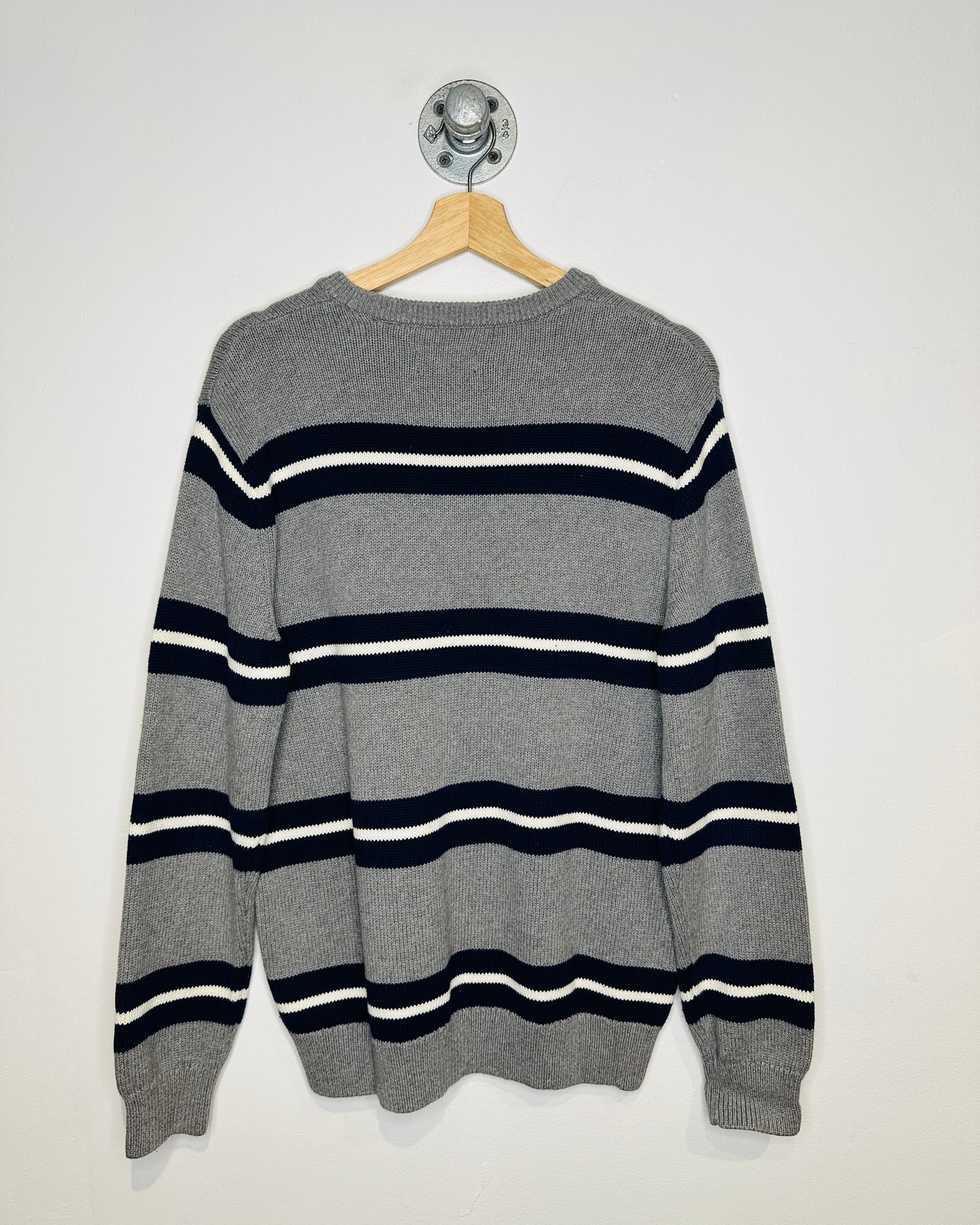 Vintage 2000s Chaps Blue And White Striped Grey Sweater