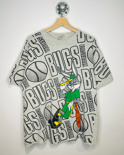 Vintage 90s Bugs Bunny Baseball Heather Grey Tee Shirt