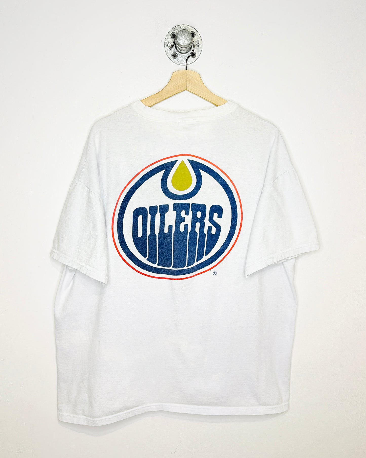 Vintage 90s/00s Edmonton Oilers Bank One White Tee Shirt