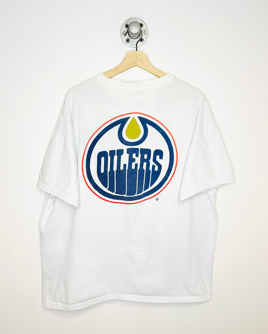 Vintage 90s/00s Edmonton Oilers Bank One White Tee Shirt