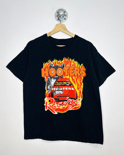 Hooters Racing Airbrush Graphic Black Tee Shirt