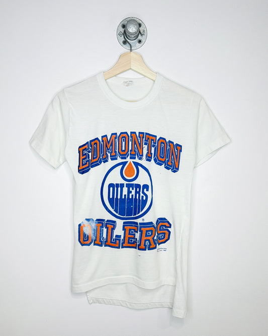Vintage 1989 Edmonton Oilers Paper Thin White Tee Shirt