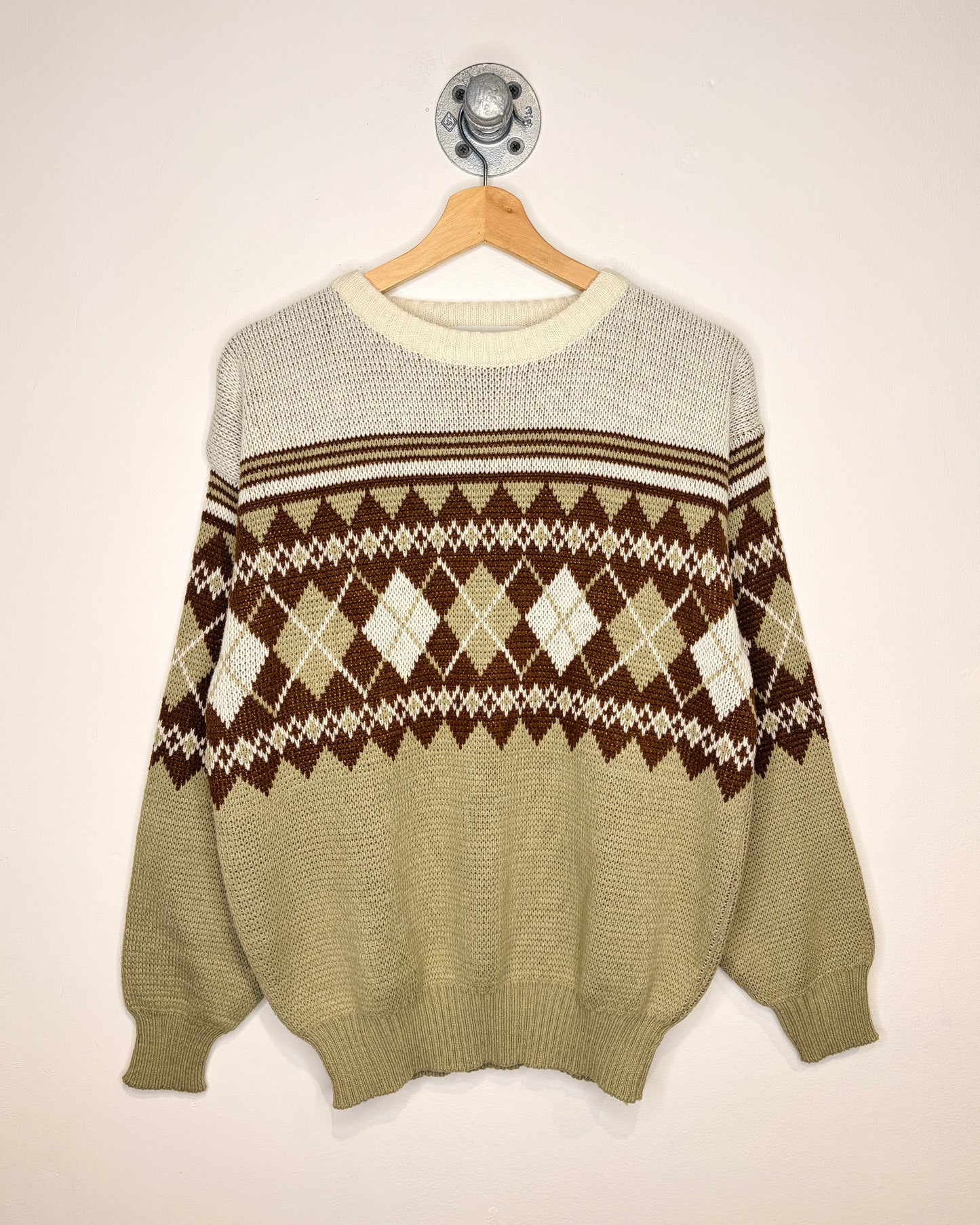 Vintage 90s Jonathan Bryan Earth Tone Argyle Print Sweater