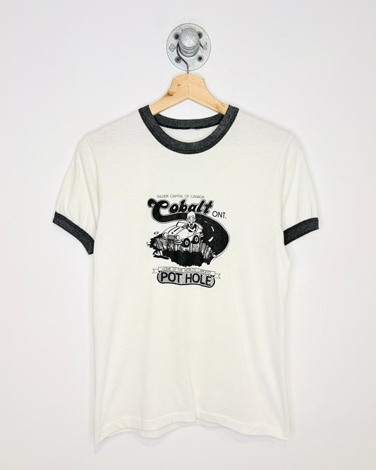 Vintage 70s/80s Cobalt Ontario White Ringer Tee Shirt