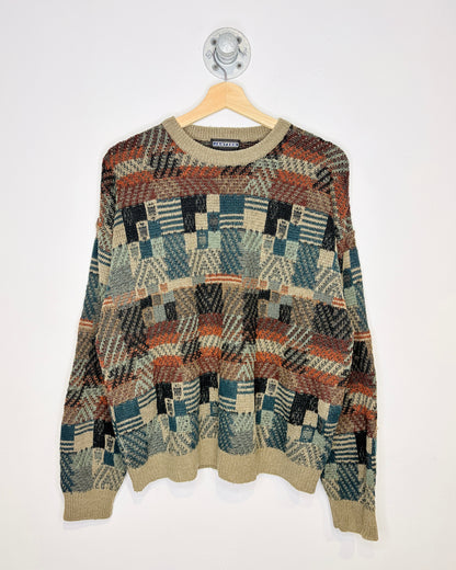 Vintage 90s Jantzen Earth Tone Patterned Sweater