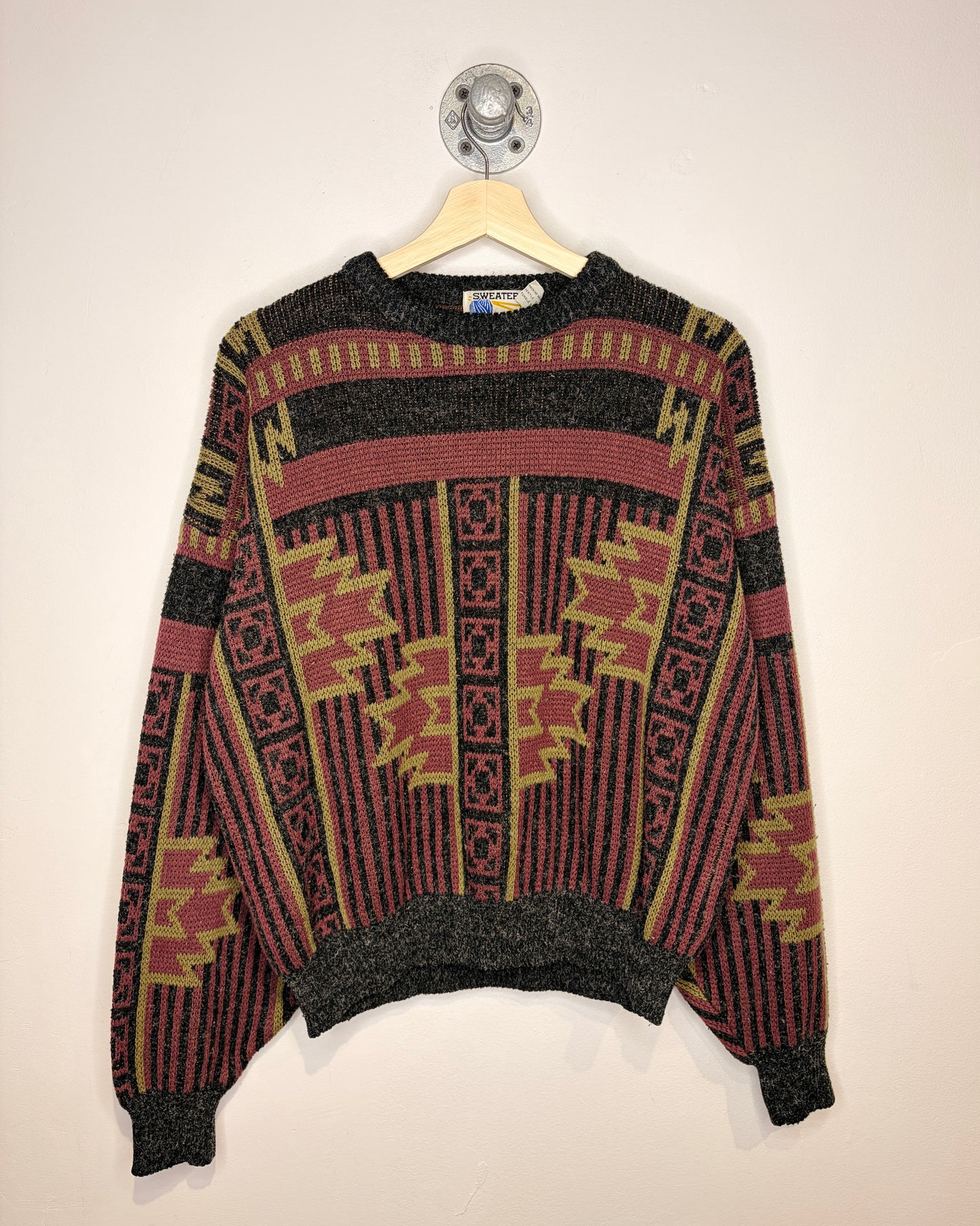 Vintage 90s Abstract Pattern Dark Grey Sweater