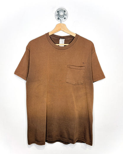 Vintage 90s Blank Fruit Of The Loom Faded Brown Pocket Tee Shirt