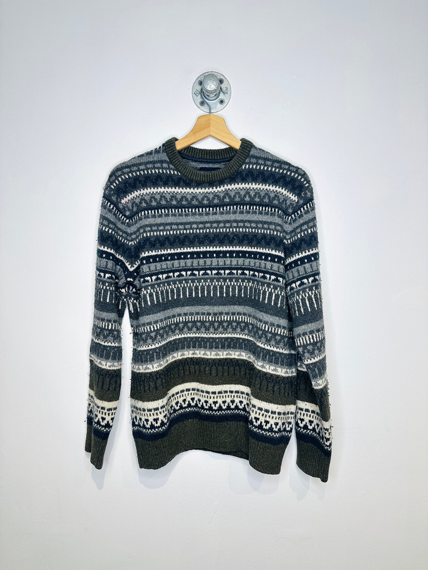 Vintage 2000s Denver Hayes Grey Printed Cotton Acrylic Sweater