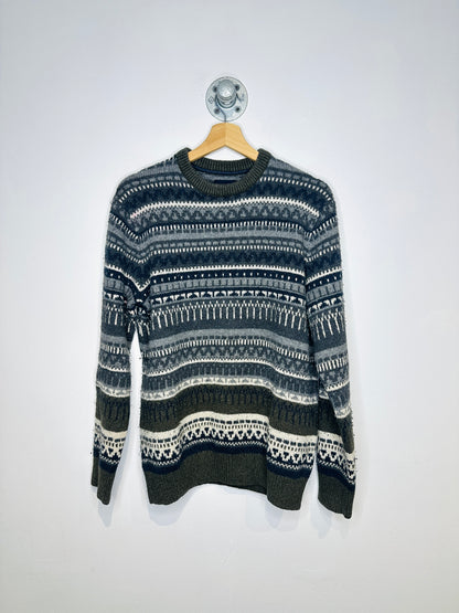 Vintage 2000s Denver Hayes Grey Printed Cotton Acrylic Sweater
