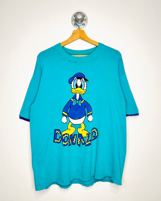 Vintage 90s Donald Duck Disney Teal Distressed Tee Shirt