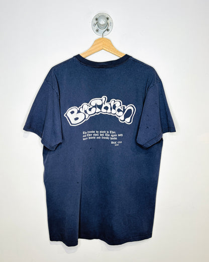 Vintage 1996 Brethren D&C 121:9 Faded Navy Blue Tee Shirt