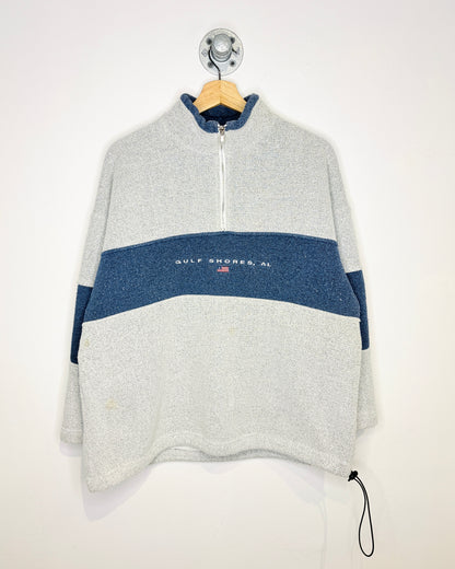 Vintage 90s Gulf Shores Alabama Grey & Blue 1/4 Zip Sweatshirt