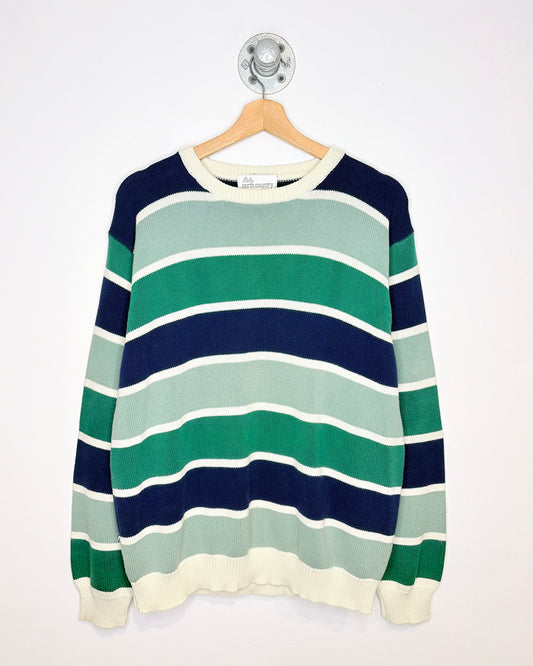Vintage 90s North Country Navy & Green Striped Sweater