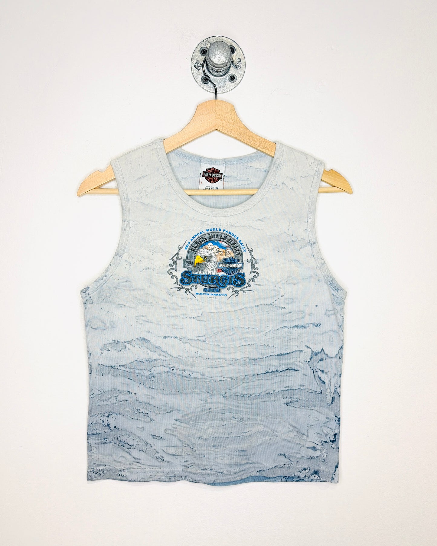 Vintage 2003 Women's Harley Davidson Sturgis Blue Tie Dye Tank Top
