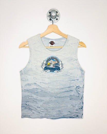 Vintage 2003 Women's Harley Davidson Sturgis Blue Tie Dye Tank Top