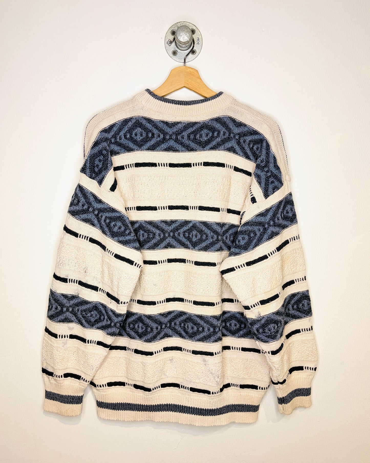 Vintage 90s “Stef” Textured White & Blue Knit Sweater