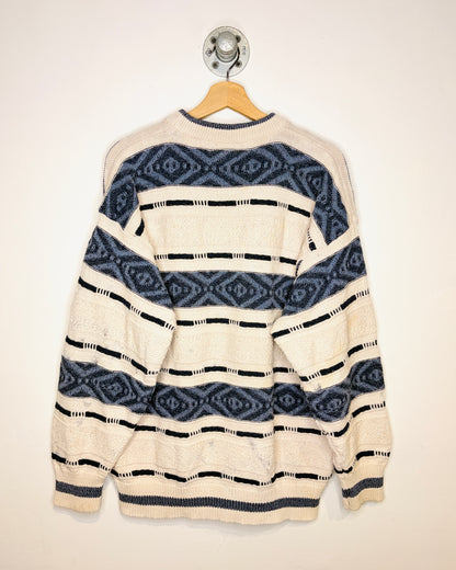 Vintage 90s “Stef” Textured White & Blue Knit Sweater