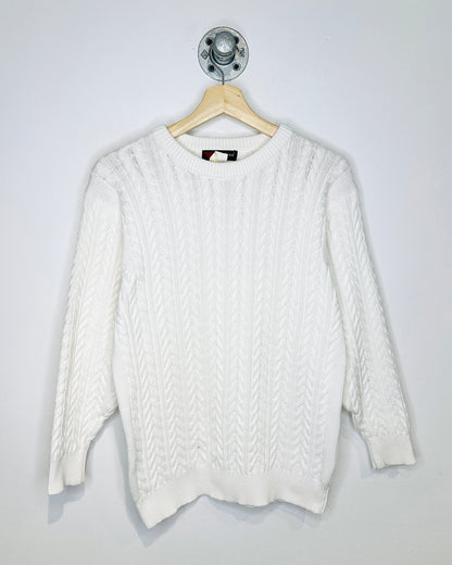Vintage 90s Weekend Elements White Cable Knit Sweater