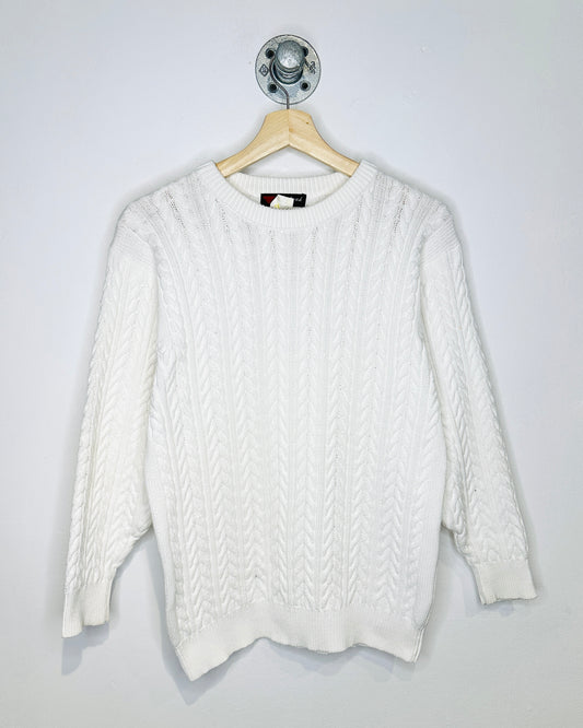 Vintage 90s Weekend Elements White Cable Knit Sweater