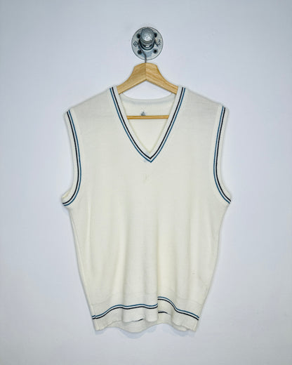 Vintage 1980s White And Blue Trimmed Acrylic Sweater Vest
