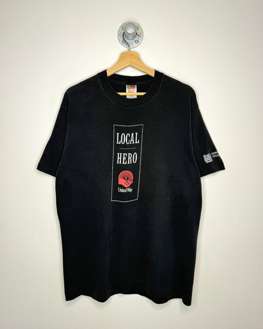 Vintage 90s United Way Local Hero Distressed Black Tee Shirt