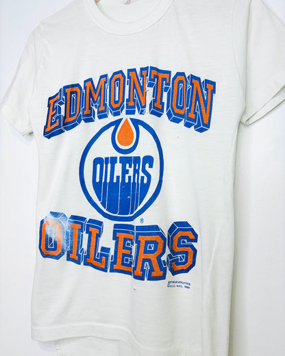 Vintage 1989 Edmonton Oilers Paper Thin White Tee Shirt