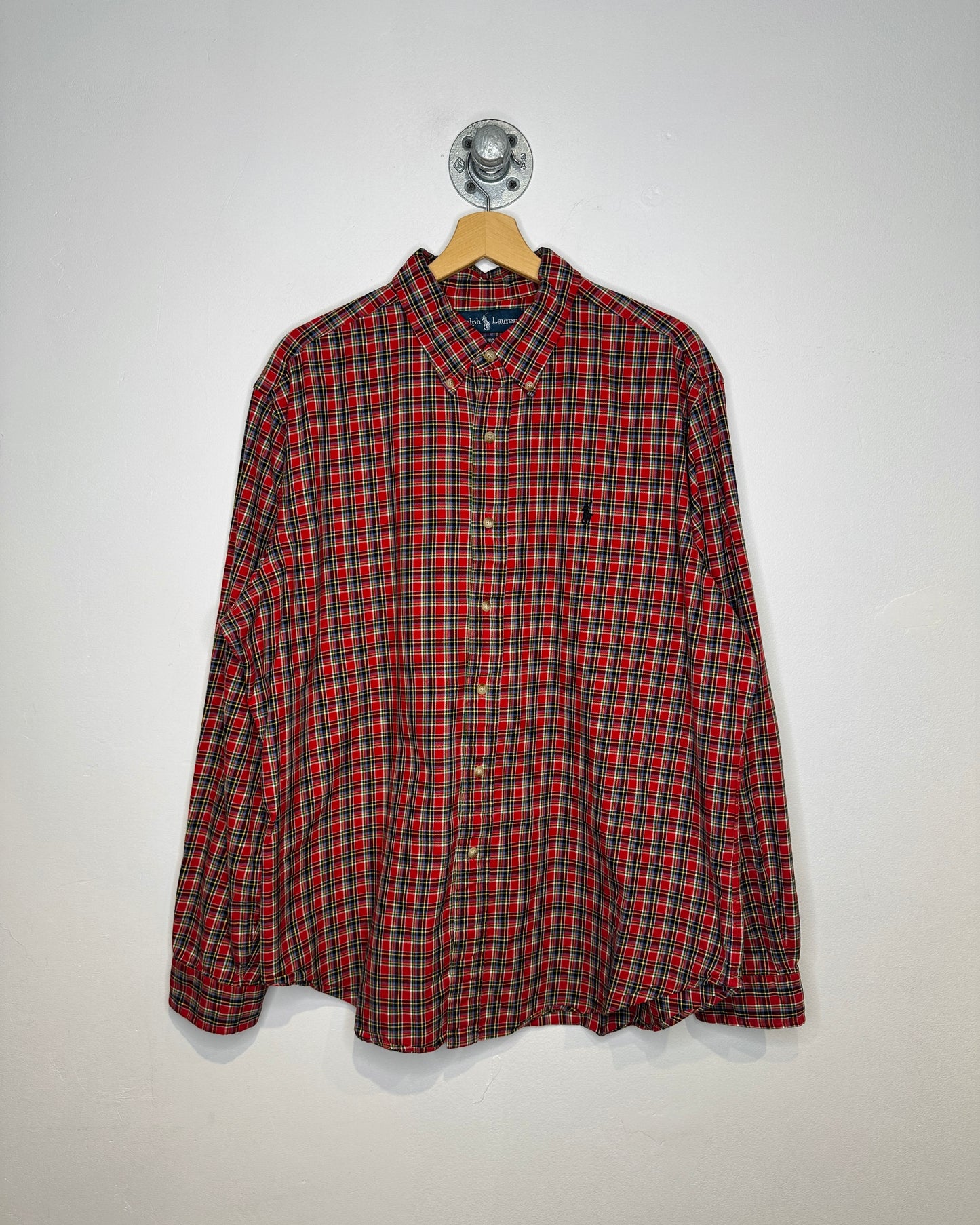 Ralph Lauren Classic Fit Button Down Red And Green Tartan Plaid Long Sleeve Shirt