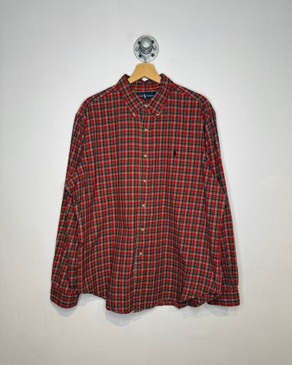 Ralph Lauren Classic Fit Button Down Red And Green Tartan Plaid Long Sleeve Shirt