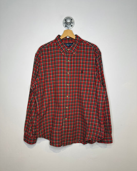 Ralph Lauren Classic Fit Button Down Red And Green Tartan Plaid Long Sleeve Shirt