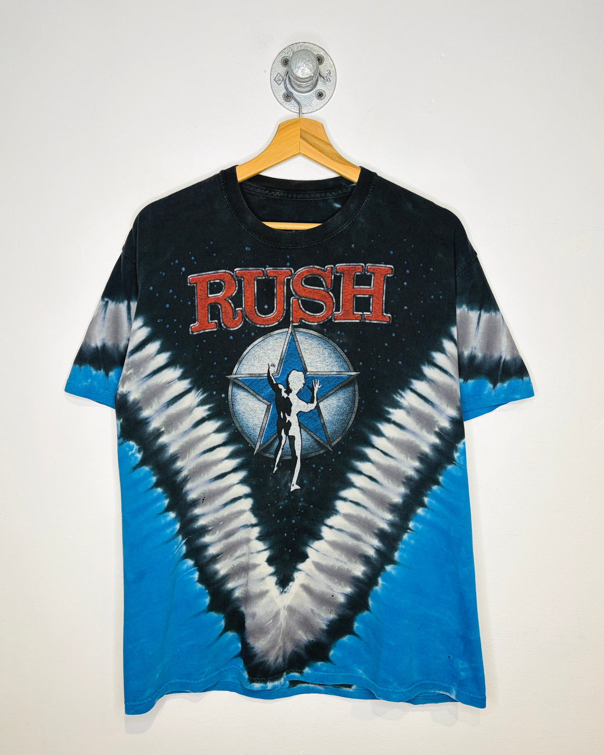 Rush Liquid Blue Tie Dye Faded Black Tee Shirt