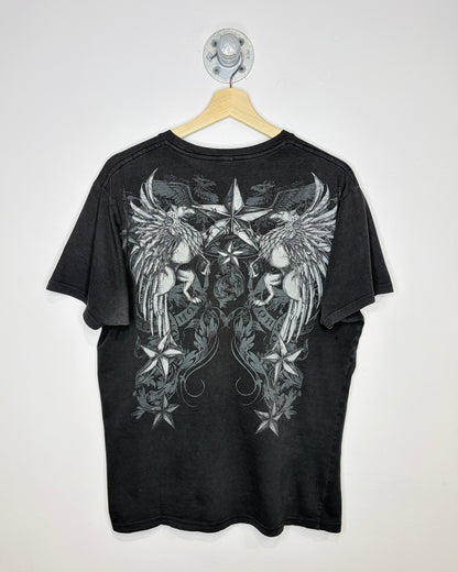 2000s Y2K Winged Cross Affliction Style Black Tee Shirt