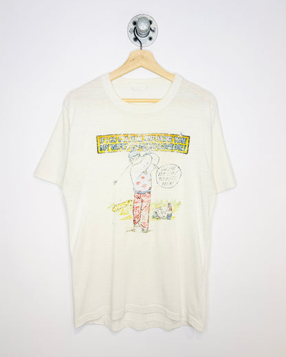 Vintage 80s “Damn I’m Going To Miss Her” Paper Thin White Golf Tee Shirt